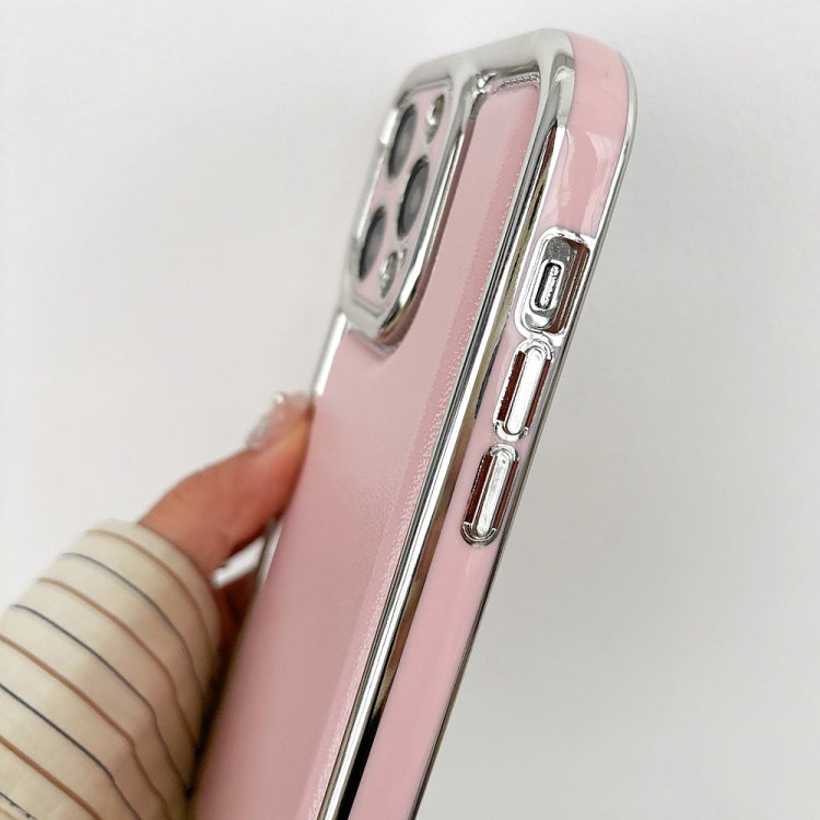 For iPhone 16 Pro Electroplated Edge Frosted Leather TPU Phone Case(Apricot Color) - iPhone 16 Pro Cases by buy2fix | Online Shopping UK | buy2fix