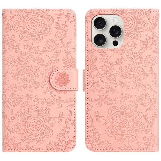 For iPhone 16 Pro Max Floral Embossed Pattern Leather Phone Case(Pink) - iPhone 16 Pro Max Cases by buy2fix | Online Shopping UK | buy2fix