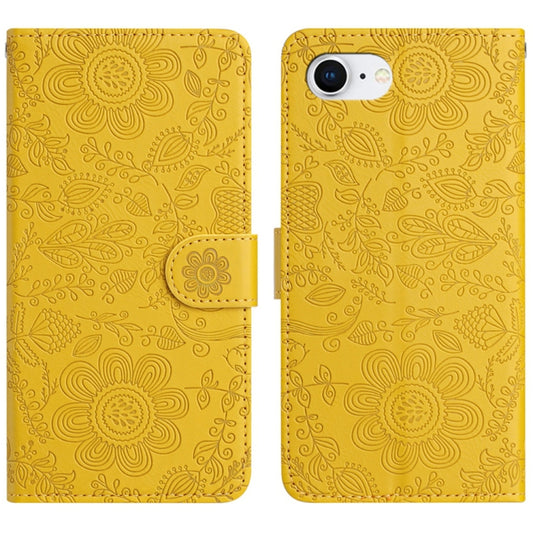 For iPhone SE 2024 Floral Embossed Pattern Leather Phone Case(Yellow) - More iPhone Cases by buy2fix | Online Shopping UK | buy2fix