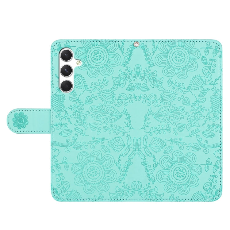 For Samsung Galaxy S25 5G Floral Embossed Pattern Leather Phone Case(Light Green) - Galaxy S25 5G Cases by buy2fix | Online Shopping UK | buy2fix