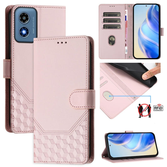 For Motorola Moto G Play 4G 2024 Oversea Honeycomb Embossing RFID Leather Phone Case(Pink) - Motorola Cases by buy2fix | Online Shopping UK | buy2fix