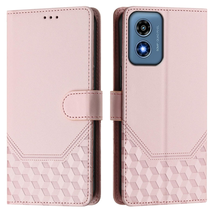 For Motorola Moto G Play 4G 2024 Oversea Honeycomb Embossing RFID Leather Phone Case(Pink) - Motorola Cases by buy2fix | Online Shopping UK | buy2fix