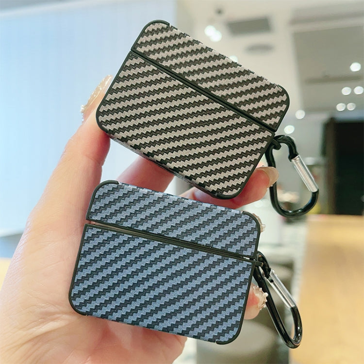 For AirPods 3 Carbon Fiber Square Leather Earphone Case with Hook(Black) - For AirPods 3 by buy2fix | Online Shopping UK | buy2fix