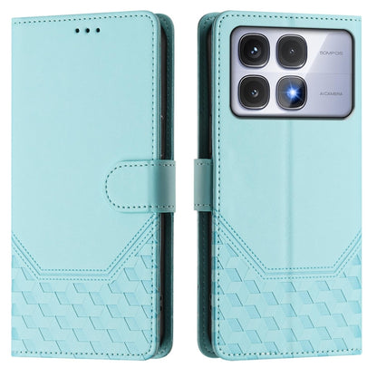 For Redmi K70 Ultra 5G Honeycomb Embossing RFID Leather Phone Case(Mint Green) - Xiaomi Cases by buy2fix | Online Shopping UK | buy2fix