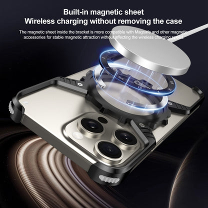 For iPhone 16 Pro Max Mechanical Gear MagSafe Holder Borderless Metal Phone Case(Silver) - iPhone 16 Pro Max Cases by buy2fix | Online Shopping UK | buy2fix