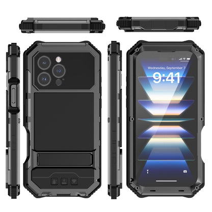 For iPhone 16 Pro Max R-JUST Life Waterproof Dustproof Shockproof Holder Phone Case(Black) - iPhone 16 Pro Max Cases by R-JUST | Online Shopping UK | buy2fix