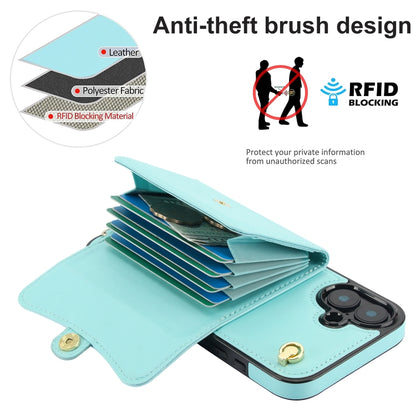 For iPhone 16 RFID Card Slot Phone Case with Long Lanyard(Mint Green) - iPhone 16 Cases by buy2fix | Online Shopping UK | buy2fix