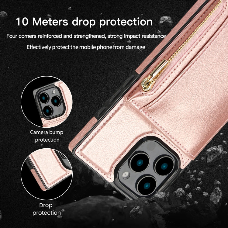 For iPhone 16 Pro Square Zipper Wallet Bag TPU+PU Back Cover Case(Rose Gold) - iPhone 16 Pro Cases by buy2fix | Online Shopping UK | buy2fix