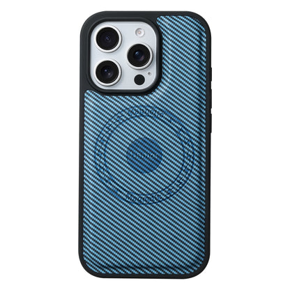 For iPhone 16 Pro Denior Carbon Fiber Texture Leather MagSafe Phone Case(Blue) - iPhone 16 Pro Cases by Denior | Online Shopping UK | buy2fix