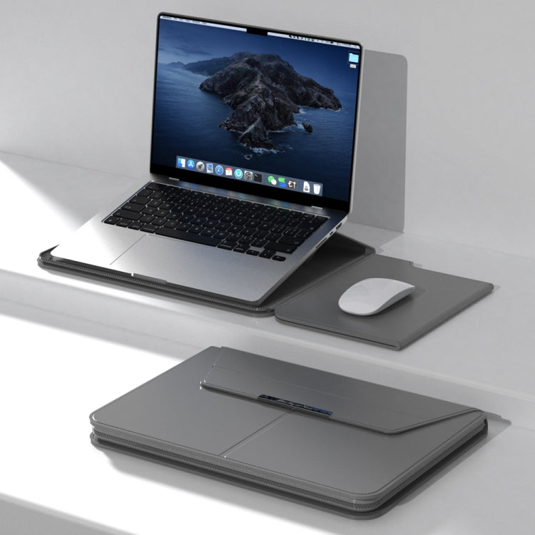 Multifunctional Laptop PU Magnetic Stand Split Liner Bag with Mouse Pad Function, Size:13-14 inch(Grey) - 13.3 inch by buy2fix | Online Shopping UK | buy2fix