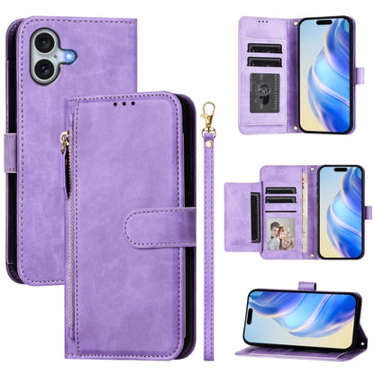 For iPhone 16 Plus Multi-Card Slots Zipper Wallet Leather Phone Case(Purple) - iPhone 16 Plus Cases by buy2fix | Online Shopping UK | buy2fix