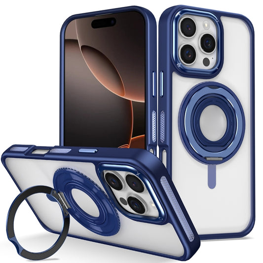 For iPhone 16 Pro Skin Feel Transparent 360 Degree Rotating Silicone Ring Holder Phone Case(Royal Blue) - iPhone 16 Pro Cases by buy2fix | Online Shopping UK | buy2fix