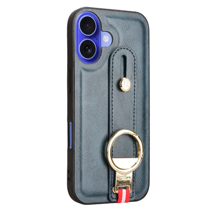 For iPhone 16 Plus Wristband Leather Back Phone Case(Blue) - iPhone 16 Plus Cases by buy2fix | Online Shopping UK | buy2fix