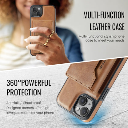 For iPhone 14 DG.MING MAGKING-K2 Series MagSafe RFID Card Bag Detachable Phone Case(Brown) - iPhone 14 Cases by DG.MING | Online Shopping UK | buy2fix