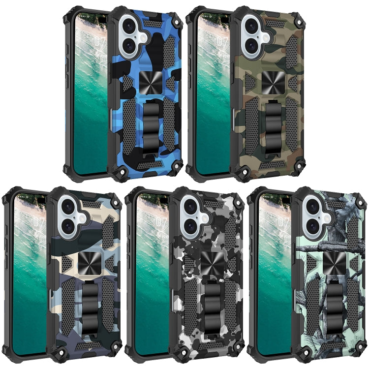 For iPhone 16 Plus Camouflage Armor Kickstand TPU Hybrid PC Magnetic Phone Case(Army Green) - iPhone 16 Plus Cases by buy2fix | Online Shopping UK | buy2fix