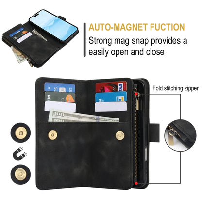 For iPhone 16 Dream 9-Card Zipper Wallet RFID Leather Phone Case with Lanyard(Black) - iPhone 16 Cases by buy2fix | Online Shopping UK | buy2fix