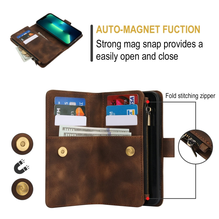 For iPhone 16 Pro Dream 9-Card Zipper Wallet RFID Leather Phone Case with Lanyard(Brown) - iPhone 16 Pro Cases by buy2fix | Online Shopping UK | buy2fix