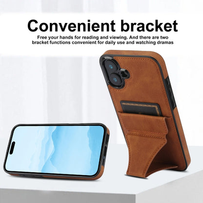 For iPhone 16 Ultra-thin Shockproof Phone Protective Case with Holder(Brown) - iPhone 16 Cases by buy2fix | Online Shopping UK | buy2fix