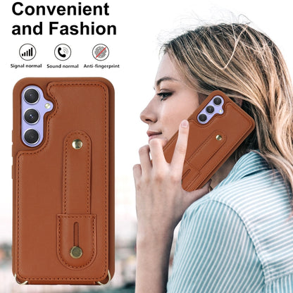 For Samsung Galaxy S25+ 5G Wristband Vertical Flip Wallet Back Cover Phone Case with Long Lanyard(Brown) - Galaxy S25+ 5G Cases by buy2fix | Online Shopping UK | buy2fix