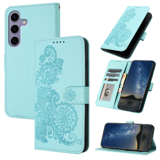 For Samsung Galaxy S25 5G Datura Flower Embossed Flip Leather Phone Case(Light Blue) - Galaxy S25 5G Cases by buy2fix | Online Shopping UK | buy2fix