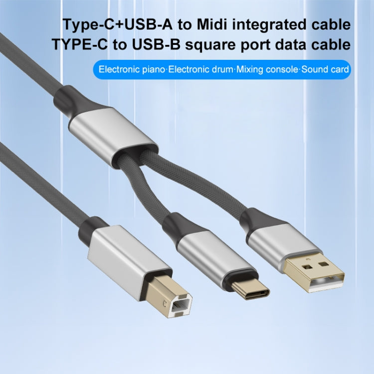 2 in 1 Type-C and USB-A to USB-B MIDI Instruments Printer Cable, Length: 1m, Length:1m(White) - Multifunctional Cable by buy2fix | Online Shopping UK | buy2fix