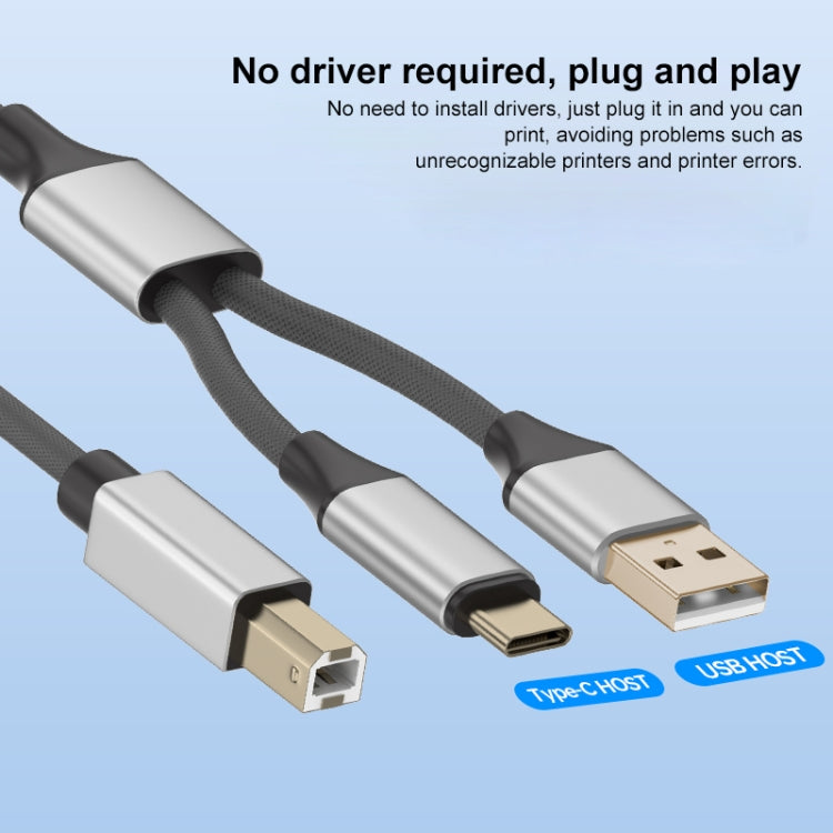 2 in 1 Type-C and USB-A to USB-B MIDI Instruments Printer Cable, Length: 1m, Length:1m(White) - Multifunctional Cable by buy2fix | Online Shopping UK | buy2fix