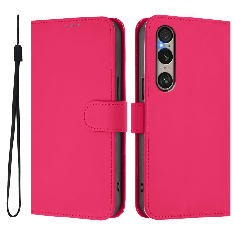 For Sony Xperia 1 VI 2024 Skin Feel Solid Color Leather Phone Case with Lanyard(Rose Red) - Sony Cases by buy2fix | Online Shopping UK | buy2fix