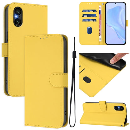 For Sony Xperia 5 VI 2024 Skin Feel Solid Color Leather Phone Case with Lanyard(Lemon Yellow) - Sony Cases by buy2fix | Online Shopping UK | buy2fix