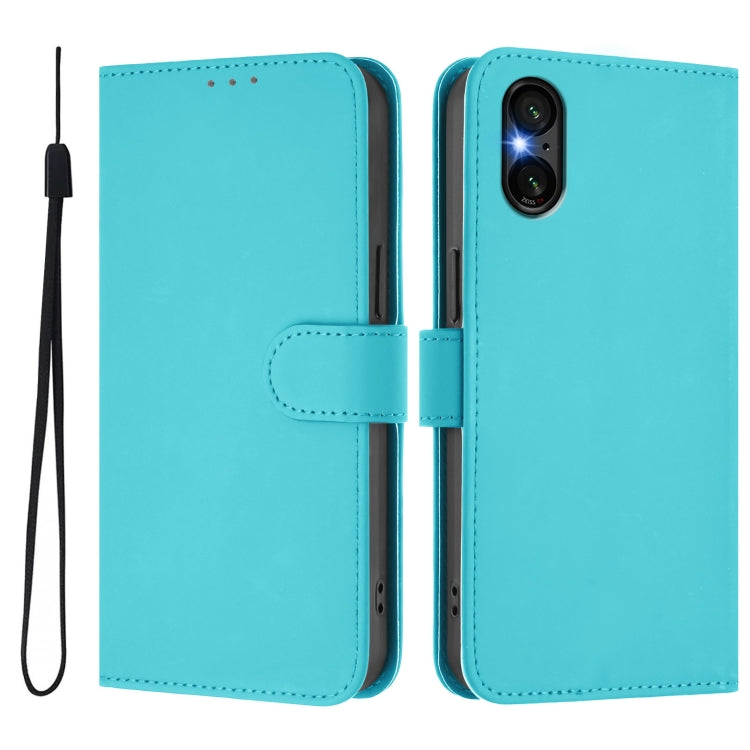 For Sony Xperia 5 VI 2024 Skin Feel Solid Color Leather Phone Case with Lanyard(Lake Blue) - Sony Cases by buy2fix | Online Shopping UK | buy2fix