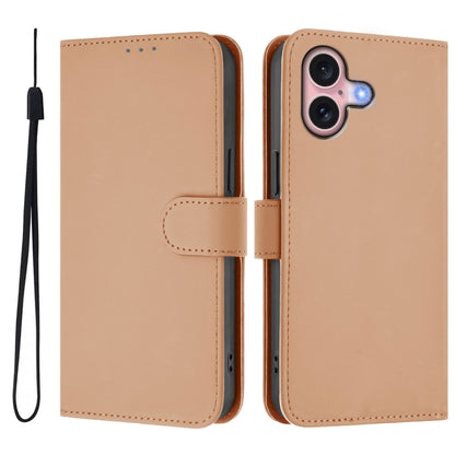 For iPhone 16 Skin Feel Solid Color Leather Phone Case with Lanyard(Nude) - iPhone 16 Cases by buy2fix | Online Shopping UK | buy2fix