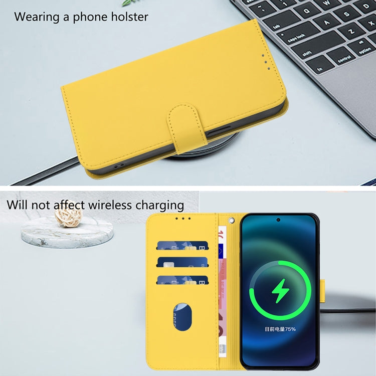 For iPhone 16 Skin Feel Solid Color Leather Phone Case with Lanyard(Lemon Yellow) - iPhone 16 Cases by buy2fix | Online Shopping UK | buy2fix