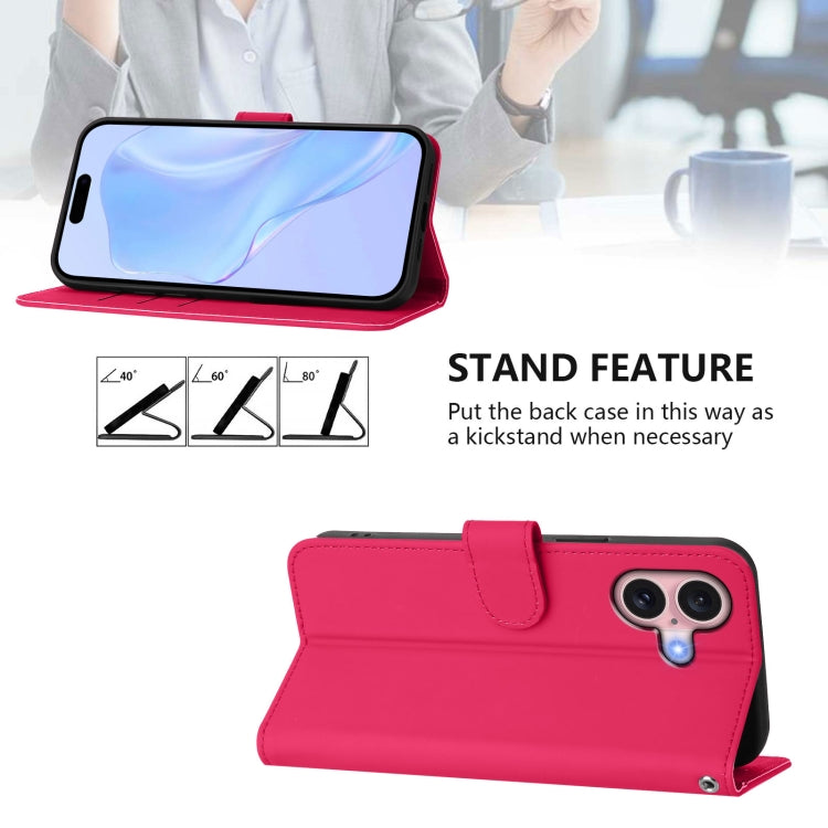 For iPhone 16 Skin Feel Solid Color Leather Phone Case with Lanyard(Rose Red) - iPhone 16 Cases by buy2fix | Online Shopping UK | buy2fix