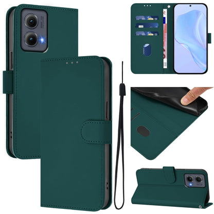 For Motorola Edge 5G 2024 Skin Feel Solid Color Leather Phone Case with Lanyard(Dark Green) - Motorola Cases by buy2fix | Online Shopping UK | buy2fix