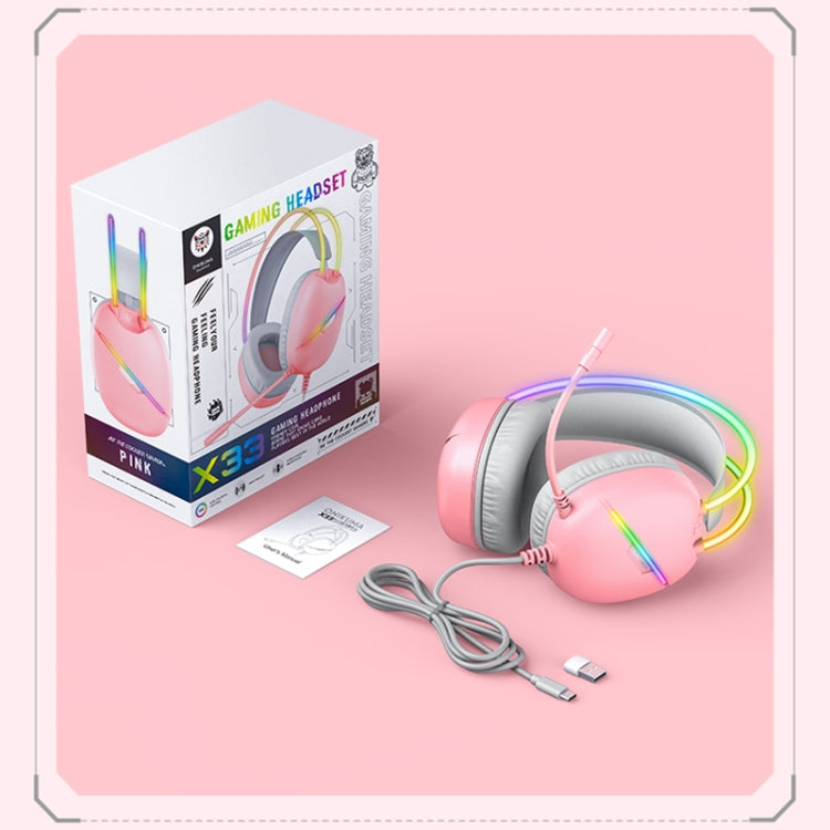 ONIKUMA X33 Head-mounted RGB Light E-Sports Gaming Headset, Cable Length: 2m(Pink) - Multimedia Headset by ONIKUMA | Online Shopping UK | buy2fix