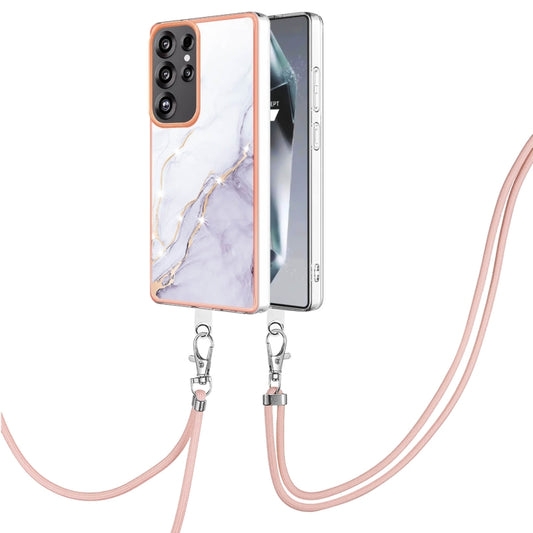 For Samsung Galaxy S25 Ultra 5G Electroplating Marble Dual-side IMD Phone Case with Lanyard(White 006) - Galaxy S25 Ultra 5G Cases by buy2fix | Online Shopping UK | buy2fix