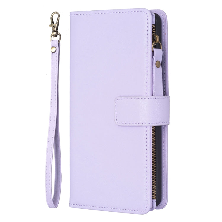 For Samsung Galaxy S25 5G 9 Card Slots Zipper Wallet Leather Flip Phone Case(Light Purple) - Galaxy S25 5G Cases by buy2fix | Online Shopping UK | buy2fix