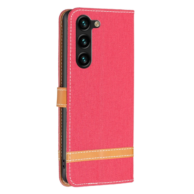 For Samsung Galaxy S25+ 5G Color Block Denim Texture Leather Phone Case(Red) - Galaxy S25+ 5G Cases by buy2fix | Online Shopping UK | buy2fix