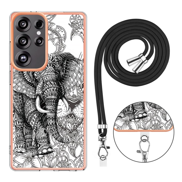 For Samsung Galaxy S25 Ultra 5G Electroplating Dual-side IMD Phone Case with Lanyard(Totem Elephant) - Galaxy S25 Ultra 5G Cases by buy2fix | Online Shopping UK | buy2fix