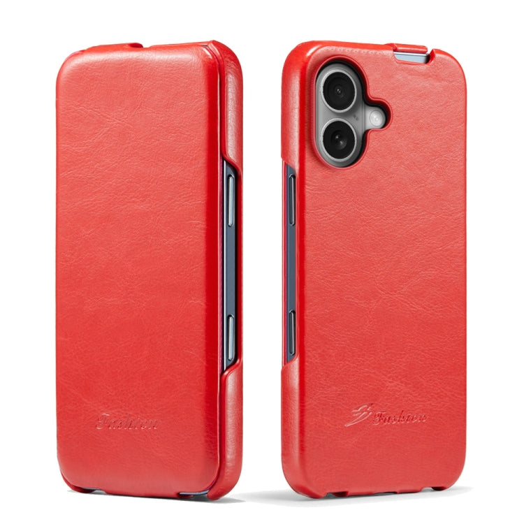 For iPhone 16 Fierre Shann 64 Texture Vertical Flip PU Leather Phone Case(Red) - iPhone 16 Cases by FIERRE SHANN | Online Shopping UK | buy2fix