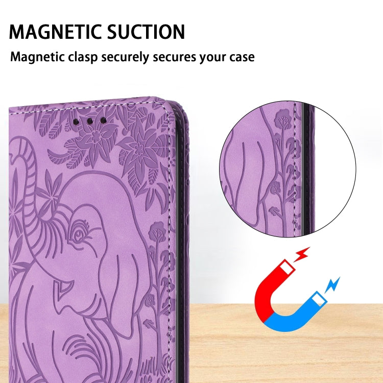 For Samsung Galaxy S25+ 5G Retro Elephant Embossed Leather Phone Case(Purple) - Galaxy S25+ 5G Cases by buy2fix | Online Shopping UK | buy2fix