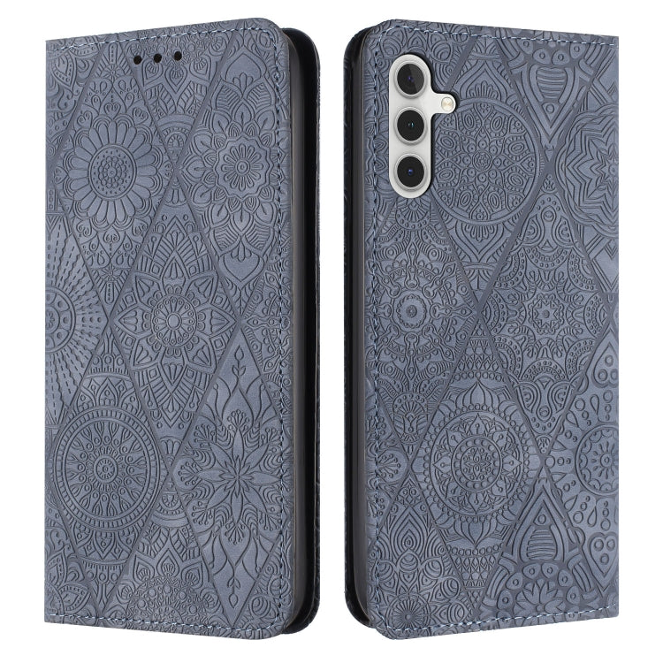 For Samsung Galaxy S25+ 5G Ethnic Embossed Adsorption Leather Phone Case(Grey) - Galaxy S25+ 5G Cases by buy2fix | Online Shopping UK | buy2fix