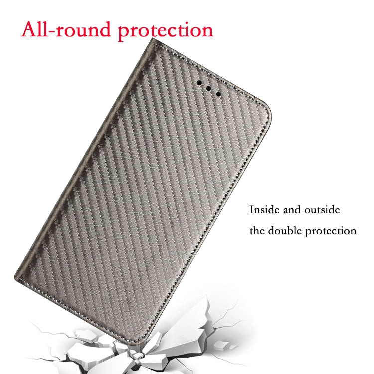 For Samsung Galaxy S25+ 5G Carbon Fiber Texture Magnetic Flip Leather Phone Case(Grey) - Galaxy S25+ 5G Cases by buy2fix | Online Shopping UK | buy2fix