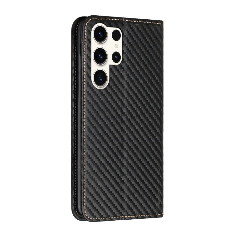 For Samsung Galaxy S25 Ultra 5G Carbon Fiber Texture Magnetic Flip Leather Phone Case(Black) - Galaxy S25 Ultra 5G Cases by buy2fix | Online Shopping UK | buy2fix