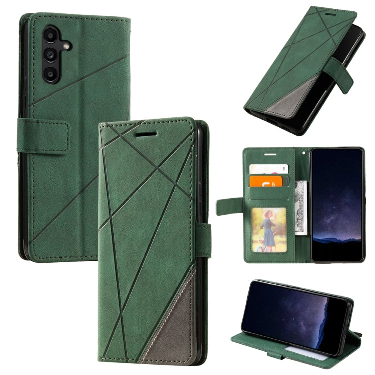 For Samsung Galaxy S25 5G Skin Feel Splicing Leather Phone Case(Green) - Galaxy S25 5G Cases by buy2fix | Online Shopping UK | buy2fix