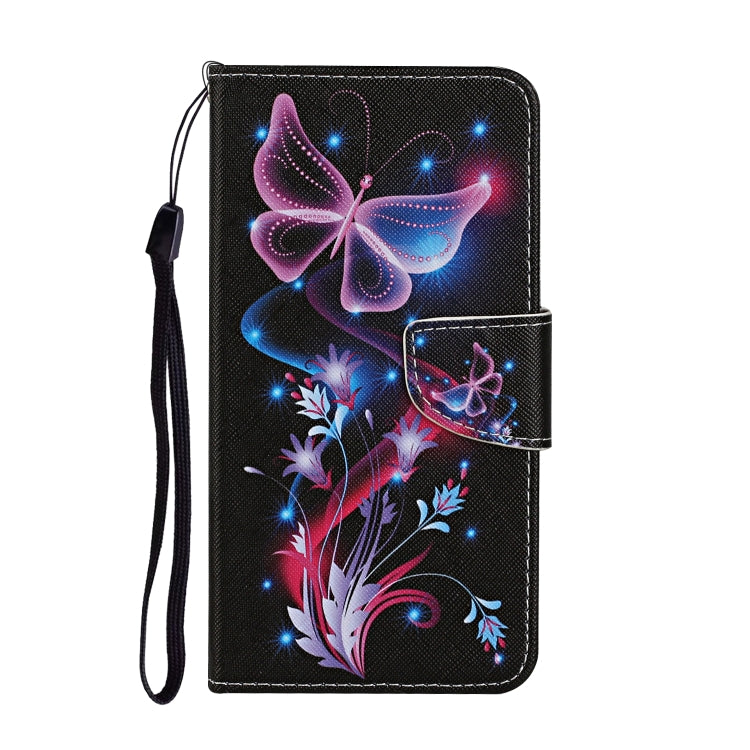 For Samsung Galaxy S25 5G Colored Drawing Pattern Leather Phone Case(Fluorescent Butterfly) - Galaxy S25 5G Cases by buy2fix | Online Shopping UK | buy2fix