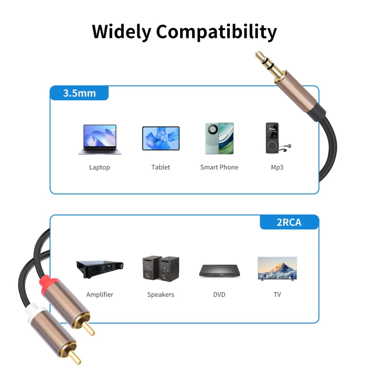 3.5mm Male to 2 RCA Male Audio Cable Amplifier Connector, Length:1m(Black Grey) - RCA Cable by buy2fix | Online Shopping UK | buy2fix