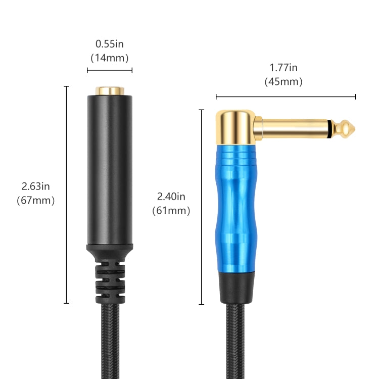 6.35mm 1/4 TRS Male Mono Elbow to Female Electric Guitar Audio Cable, Length:1m(Black Blue) - Microphone Audio Cable & Connector by buy2fix | Online Shopping UK | buy2fix