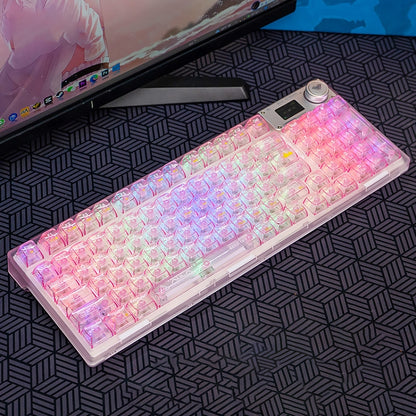 AULA F98 Pro 99 Keys Wired/2.4G/Bluetooth Three Model RGB Mechanical Keyboard, Shaft:Ice Crystal Shaft(Transparent Pink) - Wireless Keyboard by AULA | Online Shopping UK | buy2fix