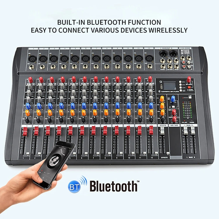 XTUGA CT120X 12-Channels Audio Mixer DJ Mixing Console with 48V Power Supply(UK Plug) - Live Sound Effects Processors by XTUGA | Online Shopping UK | buy2fix