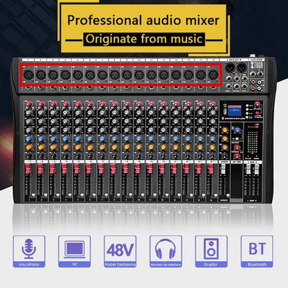 XTUGA CT160X 16-Channels Audio Mixer DJ Mixing Console with 48V Power Supply(US Plug) - Live Sound Effects Processors by XTUGA | Online Shopping UK | buy2fix